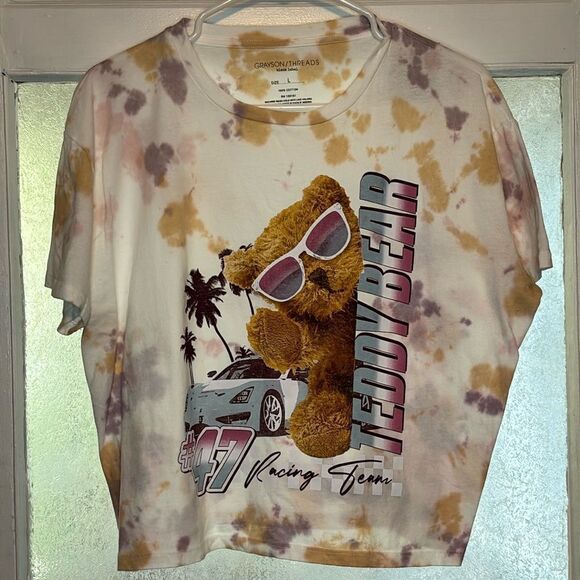 Grayson/Threads Women’s Tie Dye Teddy Bear #47 Racing Team Tshirt Size L - Picture 1 of 6